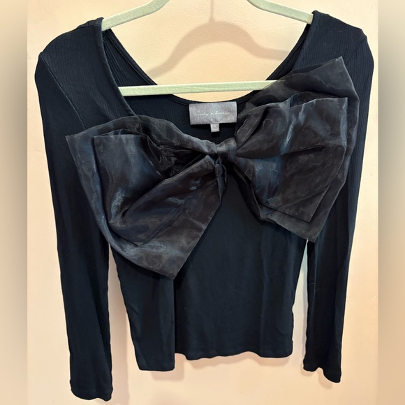 Anthropologie Sunday in Brooklyn Black Ribbed Bow Top Women’s Size Medium - Picture 12 of 14